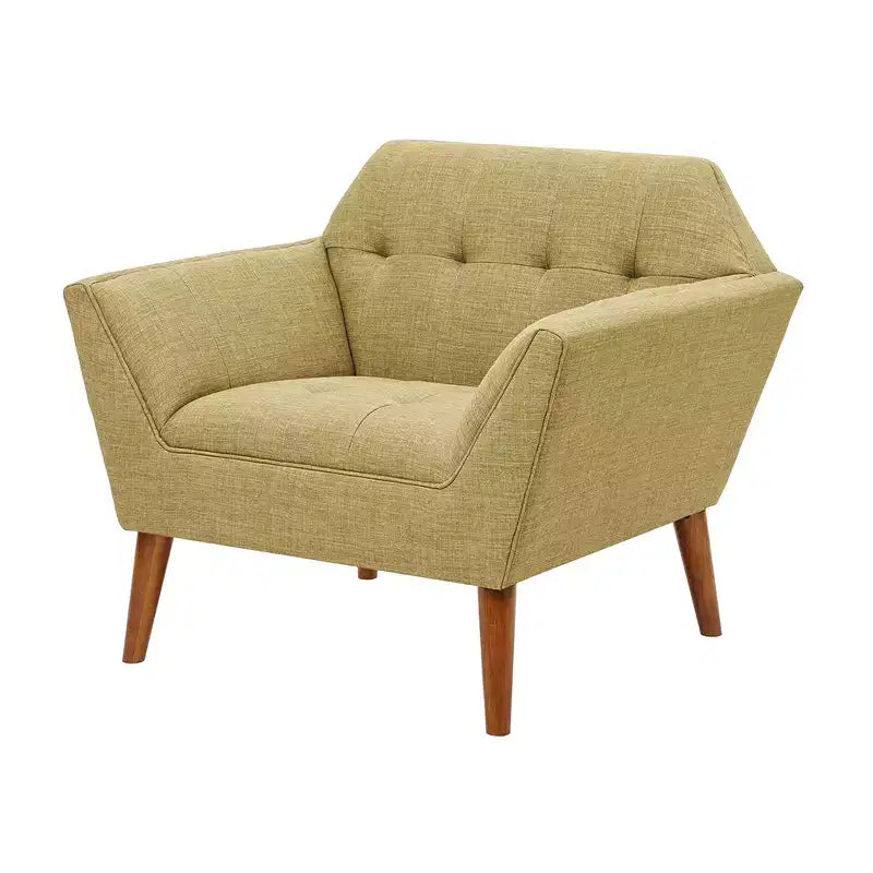 Fauteuil d'appoint moderne du milieu du siècle, fauteuil club capitonné en lin avec cadre en bois, fauteuil de lecture bleu pour salon et chambre