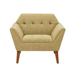 Fauteuil d'appoint moderne du milieu du siècle, fauteuil club capitonné en lin avec cadre en bois, fauteuil de lecture bleu pour salon et chambre