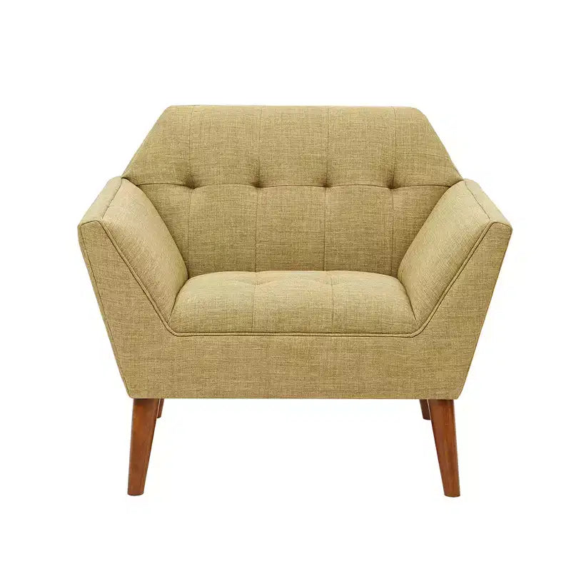 Fauteuil d'appoint moderne du milieu du siècle, fauteuil club capitonné en lin avec cadre en bois, fauteuil de lecture bleu pour salon et chambre