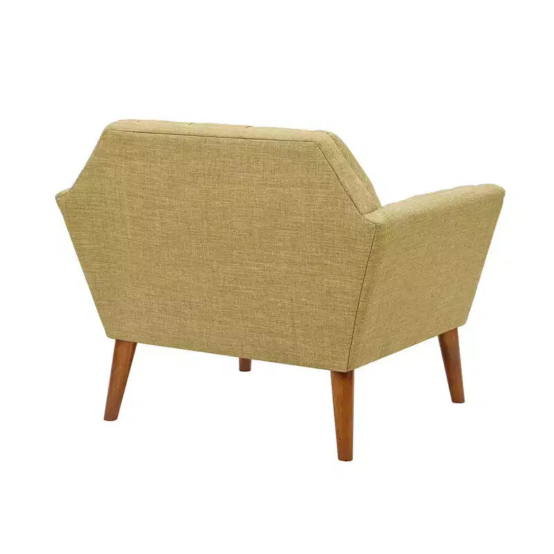 Fauteuil d'appoint moderne du milieu du siècle, fauteuil club capitonné en lin avec cadre en bois, fauteuil de lecture bleu pour salon et chambre