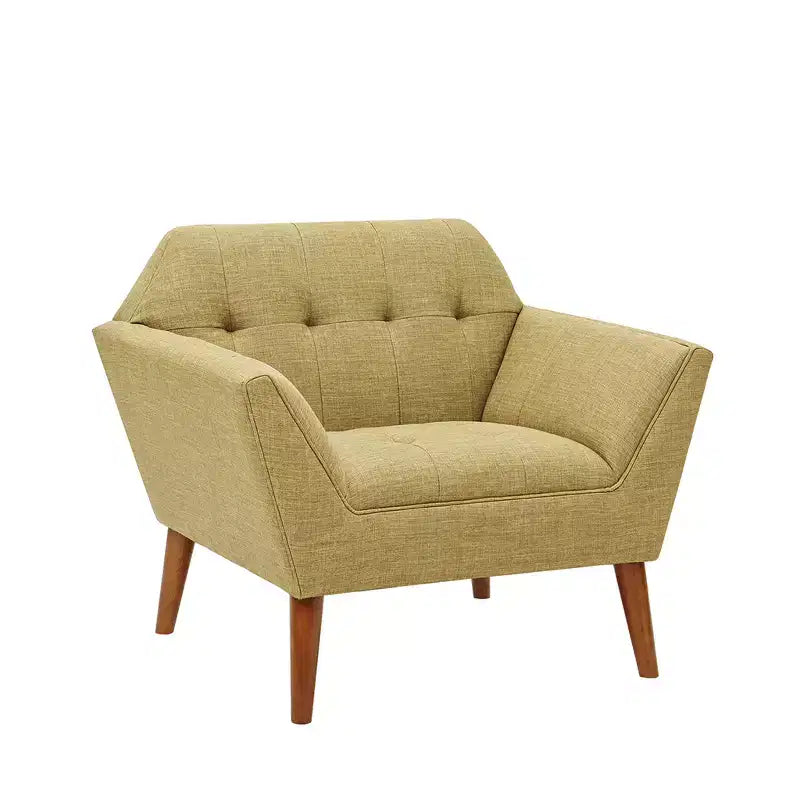 Fauteuil d'appoint moderne du milieu du siècle, fauteuil club capitonné en lin avec cadre en bois, fauteuil de lecture bleu pour salon et chambre