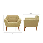 Fauteuil d'appoint moderne du milieu du siècle, fauteuil club capitonné en lin avec cadre en bois, fauteuil de lecture bleu pour salon et chambre