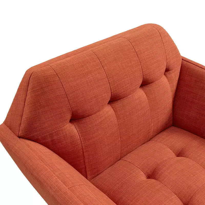 Fauteuil d'appoint moderne du milieu du siècle, fauteuil club capitonné en lin avec cadre en bois, fauteuil de lecture bleu pour salon et chambre