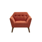 Fauteuil d'appoint moderne du milieu du siècle, fauteuil club capitonné en lin avec cadre en bois, fauteuil de lecture bleu pour salon et chambre