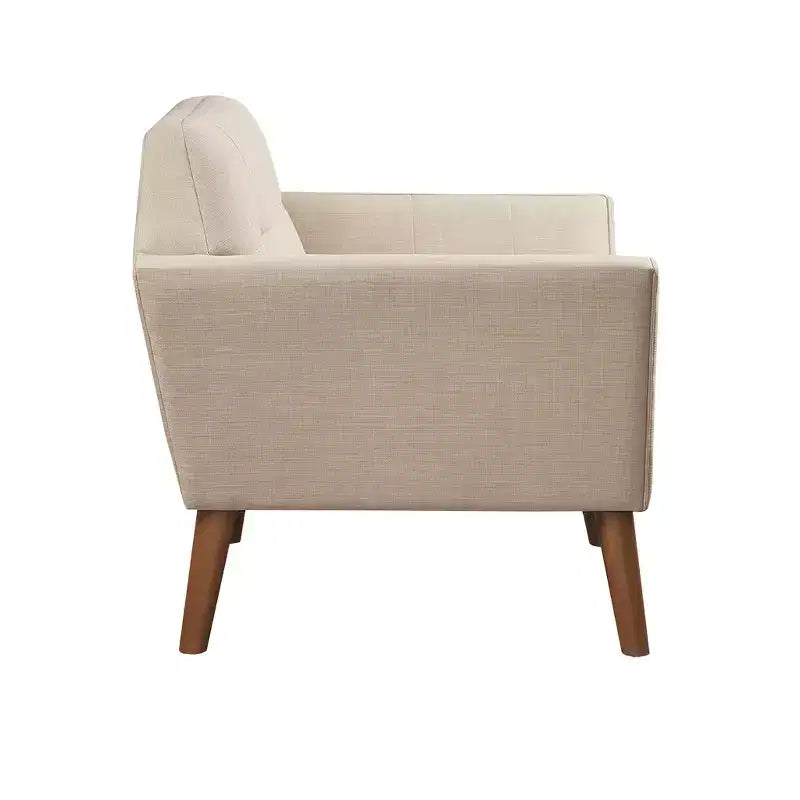 Fauteuil d'appoint moderne du milieu du siècle, fauteuil club capitonné en lin avec cadre en bois, fauteuil de lecture bleu pour salon et chambre