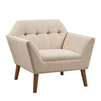 Fauteuil d'appoint moderne du milieu du siècle, fauteuil club capitonné en lin avec cadre en bois, fauteuil de lecture bleu pour salon et chambre