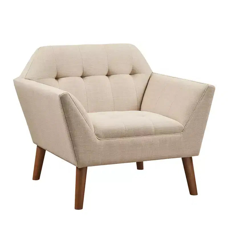 Fauteuil d'appoint moderne du milieu du siècle, fauteuil club capitonné en lin avec cadre en bois, fauteuil de lecture bleu pour salon et chambre