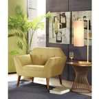 Fauteuil d'appoint moderne du milieu du siècle, fauteuil club capitonné en lin avec cadre en bois, fauteuil de lecture bleu pour salon et chambre
