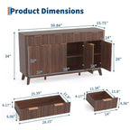 Buffet de salle à manger 60" avec rangement, buffet cannelé avec tiroirs et étagères réglables, console de bar à café en bois