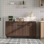 Buffet de salle à manger 60" avec rangement, buffet cannelé avec tiroirs et étagères réglables, console de bar à café en bois