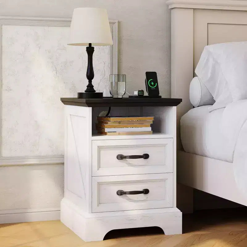 COZONY Nightstand with 2 Drawers & Open Shelf, Bedside Table for Bedroom & Living Room