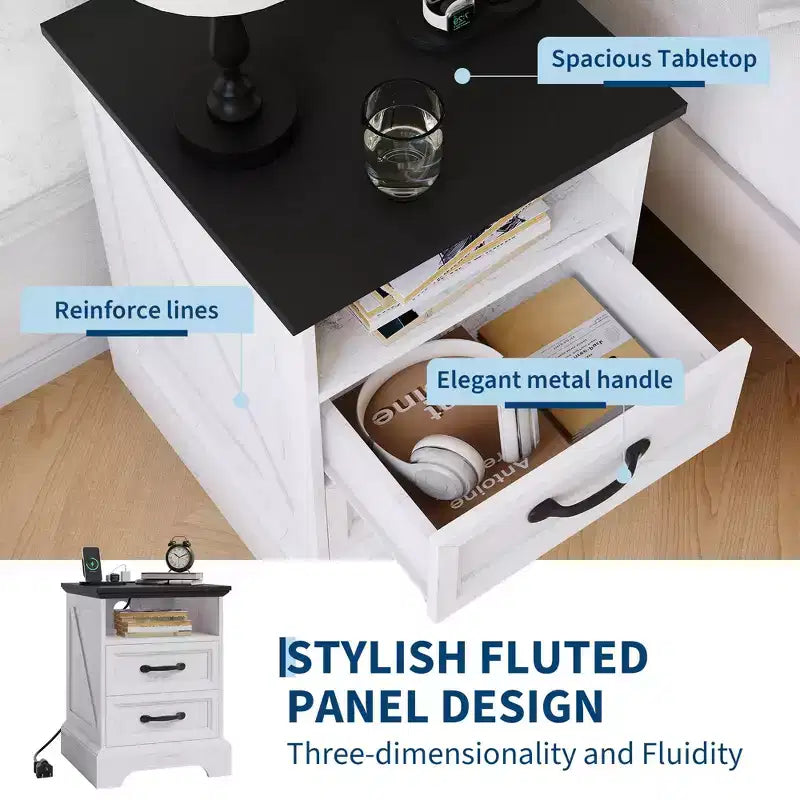 Table de chevet COZONY avec 2 tiroirs et étagère ouverte, pour chambre et salon