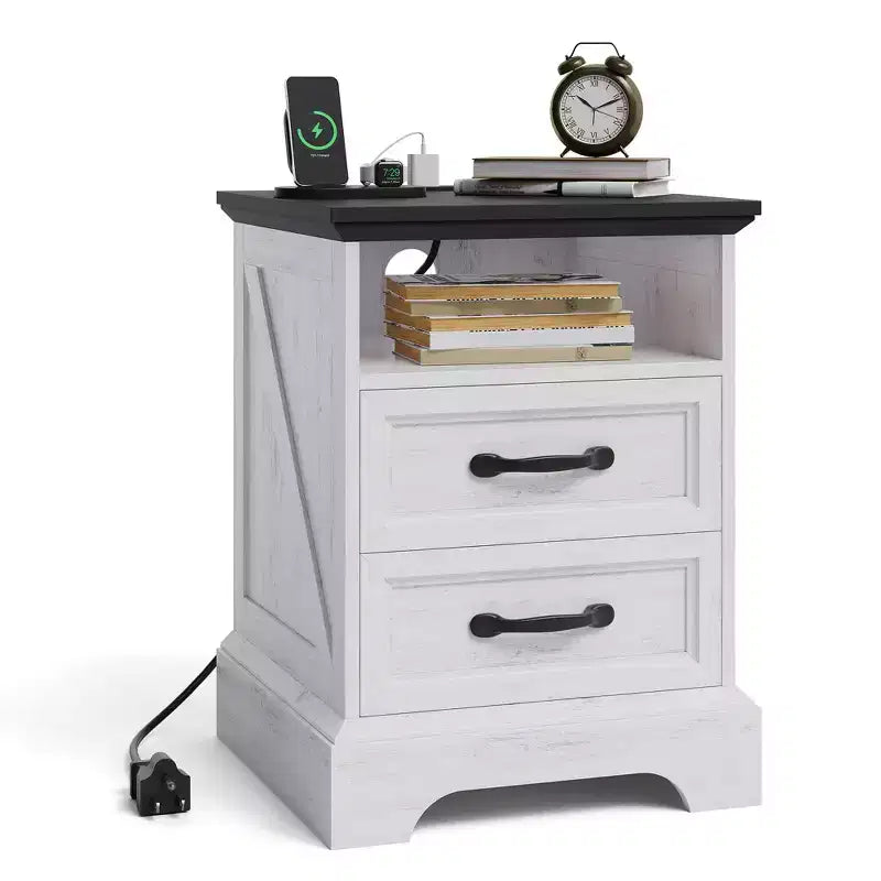 Table de chevet COZONY avec 2 tiroirs et étagère ouverte, pour chambre et salon