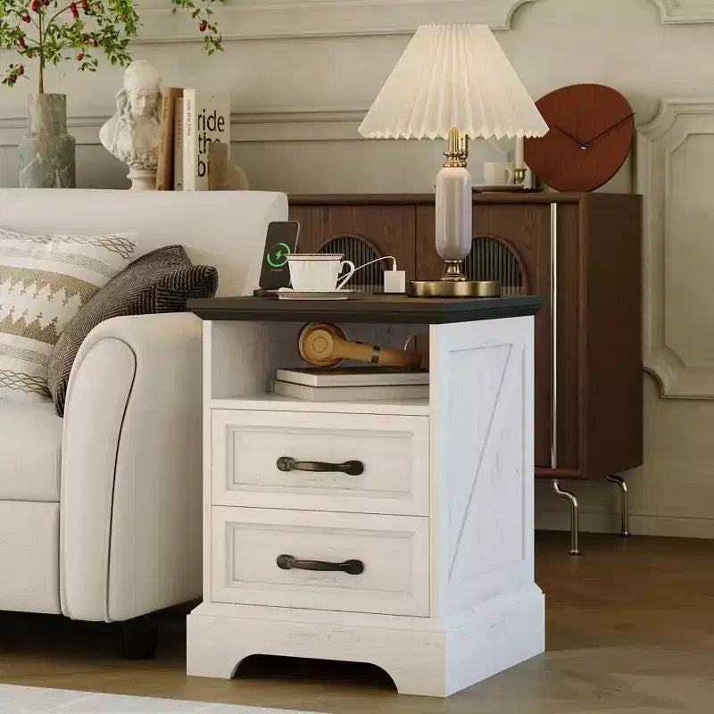 Table de chevet COZONY avec 2 tiroirs et étagère ouverte, pour chambre et salon