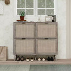 GDFStudio Sophie Farmhouse Wooden Rattan Shoe Rack with 4 Tilt-Out Doors