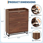 Meuble à chaussures avec 2 tiroirs basculants, armoire de rangement étroite en bois rainuré pour l'entrée, noyer
