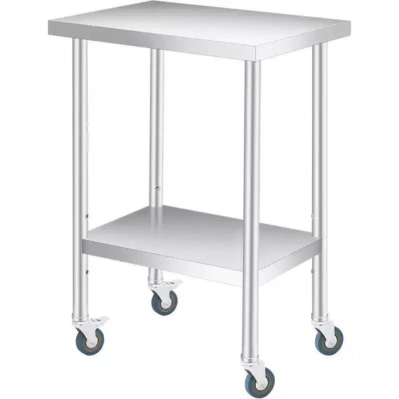 Stainless Steel Work Table, 24x18 Inches, Adjustable Undershelf & 4 Casters, Heavy-Duty for Commercial, Kitchen, or Outdoor Use