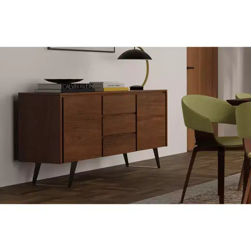 Buffet moderne industriel rectangulaire Mitchell de 152,4 x 43,18 cm en placage de noyer