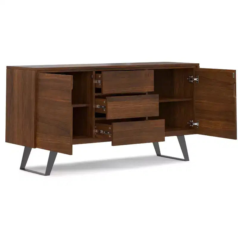 Buffet moderne industriel rectangulaire Mitchell de 152,4 x 43,18 cm en placage de noyer
