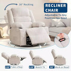 Fauteuil inclinable pivotant à 360° pour adultes, canapé-planeur manuel à bascule avec 3 positions, 2 porte-gobelets, 4 poches pour salon, chambre à coucher