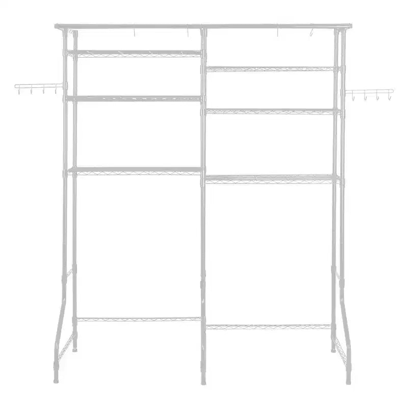 VIYET Étagère réglable à 6 niveaux pour machine à laver/sèche-linge, avec tringle et crochets, blanc, gain de place pour la buanderie