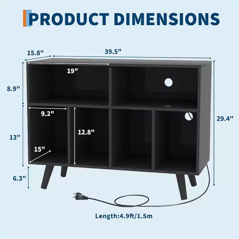 Meuble de rangement pour platine vinyle, grand format, en bois, avec prise de courant, étagère pour platine vinyle pouvant contenir 350 albums, pour salon