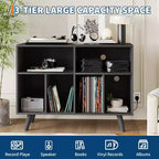 Meuble de rangement pour platine vinyle, grand format, en bois, avec prise de courant, étagère pour platine vinyle pouvant contenir 350 albums, pour salon