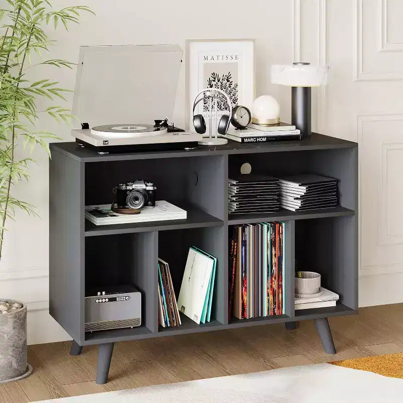 Meuble de rangement pour platine vinyle, grand format, en bois, avec prise de courant, étagère pour platine vinyle pouvant contenir 350 albums, pour salon