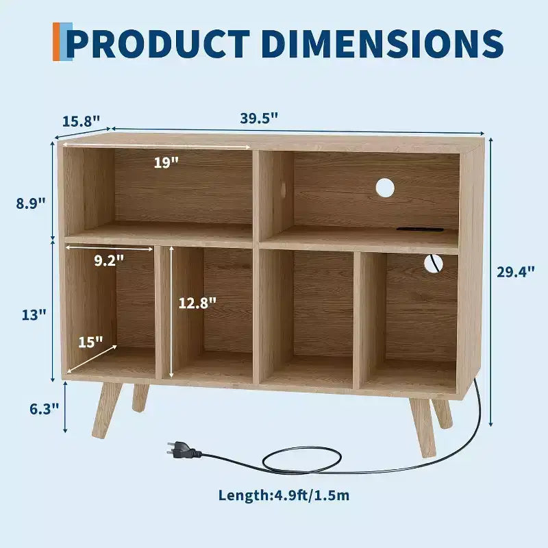 Meuble de rangement pour platine vinyle, grand format, en bois, avec prise de courant, étagère pour platine vinyle pouvant contenir 350 albums, pour salon