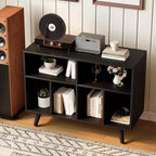 Large Record Player Stand, Wood Vinyl Record Storage with Power Outlet, Record Player Shelf Holds 350 Albums for Living Room