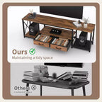 Meuble TV moderne avec 2 tiroirs en tissu, centre de divertissement en bois pour téléviseurs jusqu'à 75 pouces, table console multimédia avec étagères ouvertes pour salon et chambre
