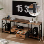 Meuble TV moderne avec 2 tiroirs en tissu, centre de divertissement en bois pour téléviseurs jusqu'à 75 pouces, table console multimédia avec étagères ouvertes pour salon et chambre