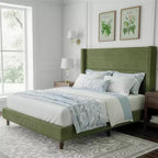 Dyonery corduroy bed frame, 56-inch corduroy soft-padded bed frame, solid wood slats and bed legs, no box spring requiredGrey