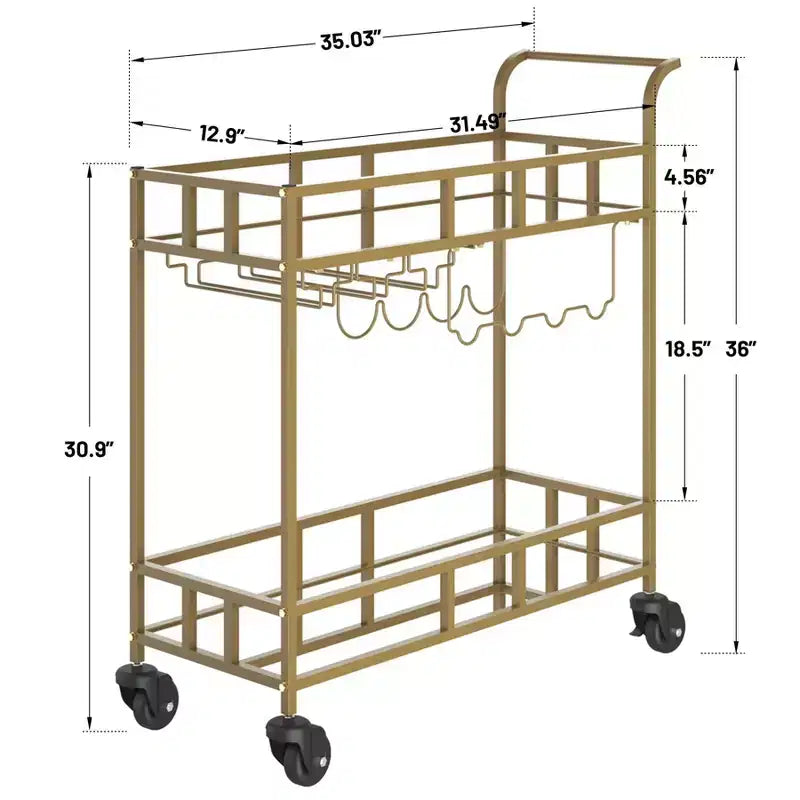 Chariot de bar à roulettes à 2 niveaux, petit chariot à alcool avec étagères en miroir, porte-bouteilles et porte-verres, compact pour les fêtes dans le salon, argenté