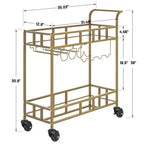 Chariot de bar à roulettes à 2 niveaux, petit chariot à alcool avec étagères en miroir, porte-bouteilles et porte-verres, compact pour les fêtes dans le salon, argenté