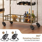 Chariot de bar à roulettes à 2 niveaux, petit chariot à alcool avec étagères en miroir, porte-bouteilles et porte-verres, compact pour les fêtes dans le salon, argenté