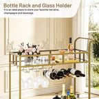 Chariot de bar à roulettes à 2 niveaux, petit chariot à alcool avec étagères en miroir, porte-bouteilles et porte-verres, compact pour les fêtes dans le salon, argenté