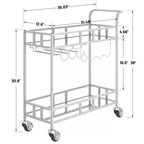 Chariot de bar à roulettes à 2 niveaux, petit chariot à alcool avec étagères en miroir, porte-bouteilles et porte-verres, compact pour les fêtes dans le salon, argenté