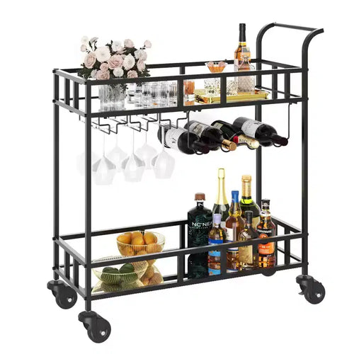 Chariot de bar à roulettes à 2 niveaux, petit chariot à alcool avec étagères en miroir, porte-bouteilles et porte-verres, compact pour les fêtes dans le salon, argenté