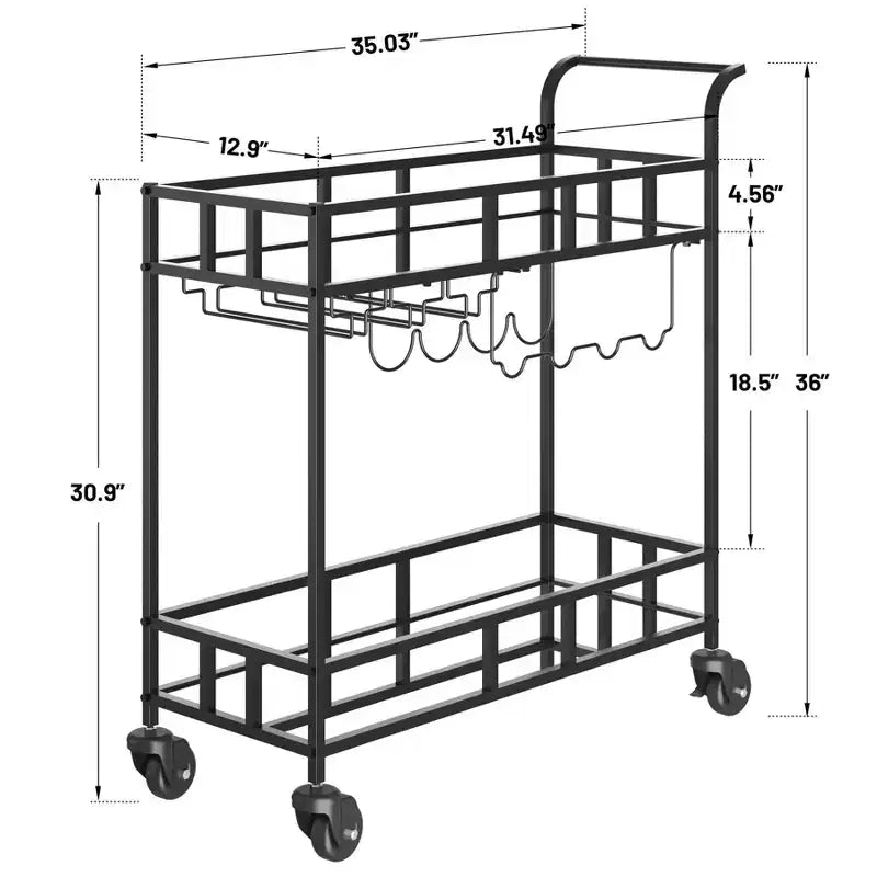 Chariot de bar à roulettes à 2 niveaux, petit chariot à alcool avec étagères en miroir, porte-bouteilles et porte-verres, compact pour les fêtes dans le salon, argenté