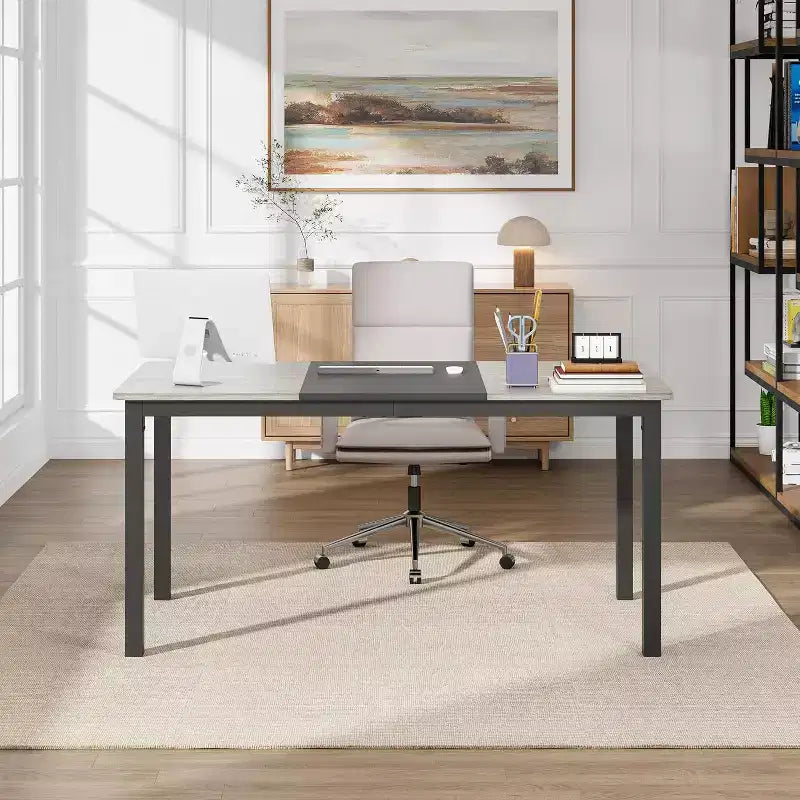 Table à manger rectangulaire pour 2, 4 ou 6 personnes, table de cuisine et de salle à manger moderne de style ferme de 160 cm avec pieds en métal robustes pour cuisine et salon