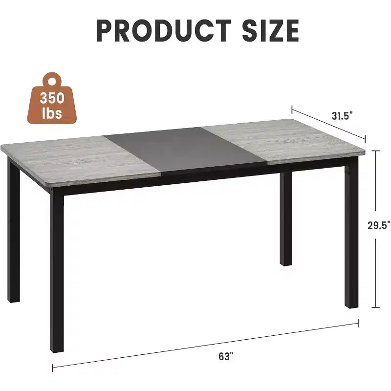 Table à manger rectangulaire pour 2, 4 ou 6 personnes, table de cuisine et de salle à manger moderne de style ferme de 160 cm avec pieds en métal robustes pour cuisine et salon
