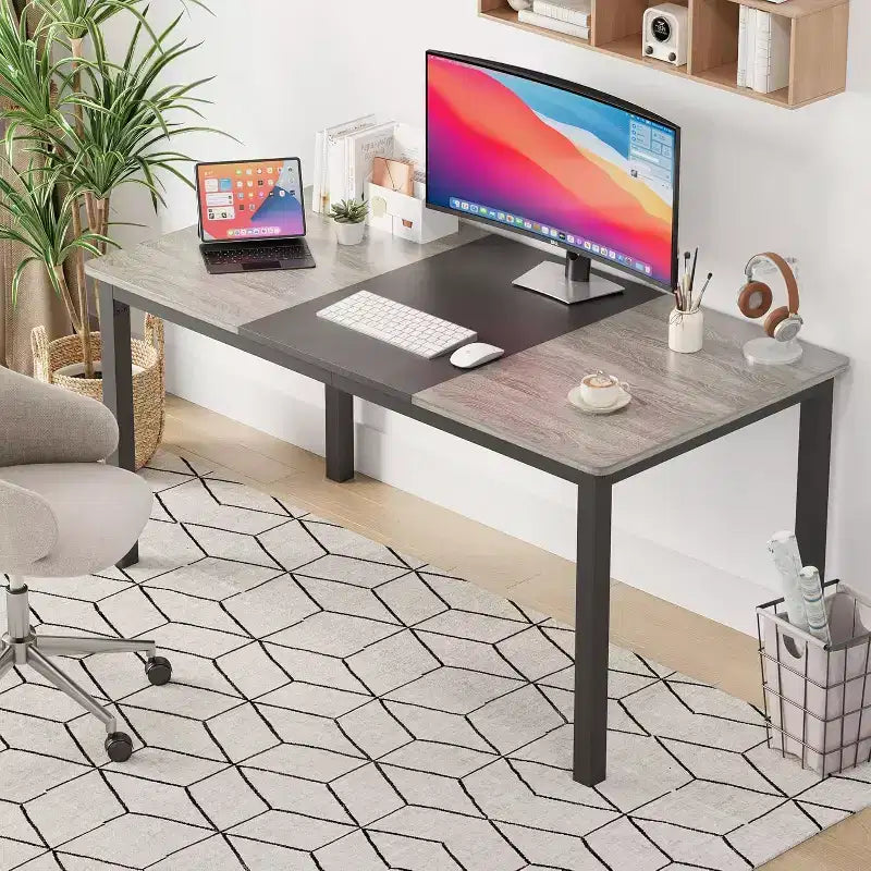 Table à manger rectangulaire pour 2, 4 ou 6 personnes, table de cuisine et de salle à manger moderne de style ferme de 160 cm avec pieds en métal robustes pour cuisine et salon