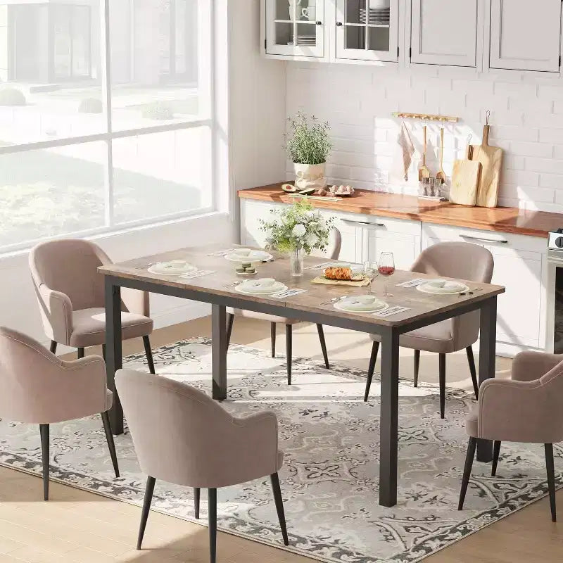 Table à manger rectangulaire pour 2, 4 ou 6 personnes, table de cuisine et de salle à manger moderne de style ferme de 160 cm avec pieds en métal robustes pour cuisine et salon