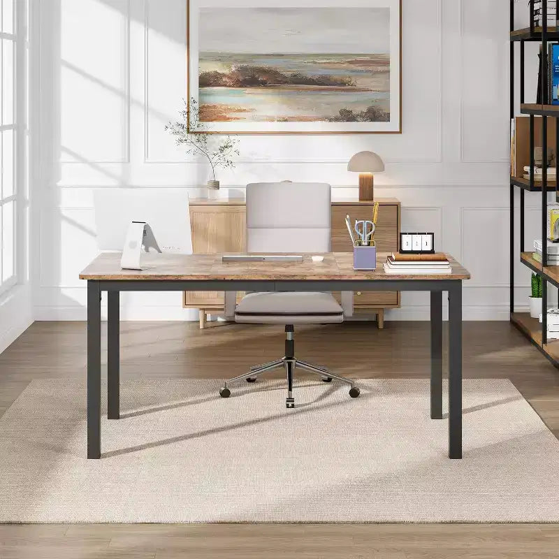 Table à manger rectangulaire pour 2, 4 ou 6 personnes, table de cuisine et de salle à manger moderne de style ferme de 160 cm avec pieds en métal robustes pour cuisine et salon