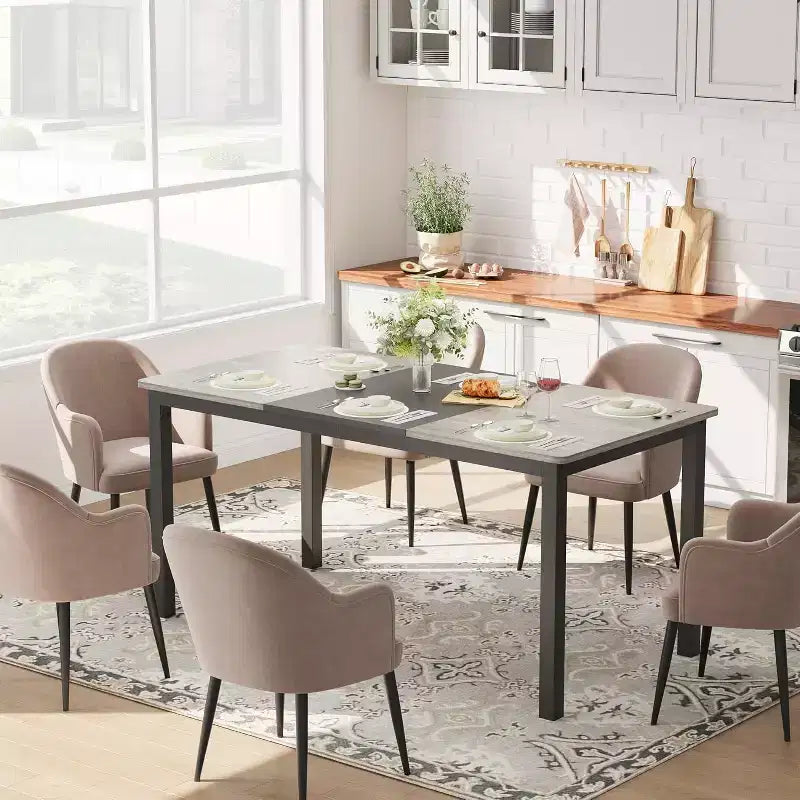 Table à manger rectangulaire pour 2, 4 ou 6 personnes, table de cuisine et de salle à manger moderne de style ferme de 160 cm avec pieds en métal robustes pour cuisine et salon