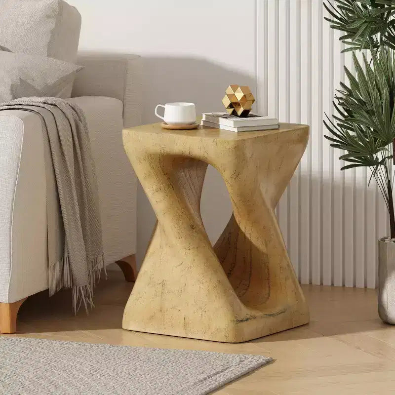 Table d'appoint spirale moderne avec centre creux, table basse en oxyde de magnésium texturée effet bois pour salon ou chambre à coucher