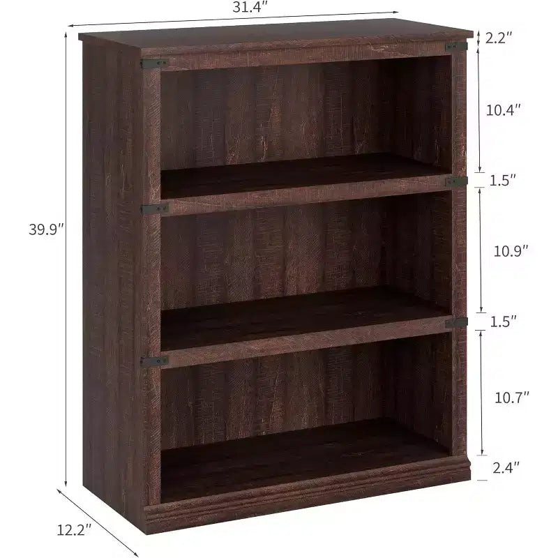 Bibliothèque de ferme à 3 niveaux avec rangement, étagère basse en bois à 3 niveaux pour le bureau, le salon, la chambre