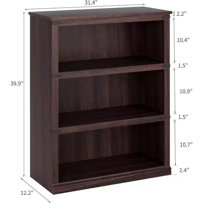 Bibliothèque de ferme à 3 niveaux avec rangement, étagère basse en bois à 3 niveaux pour le bureau, le salon, la chambre