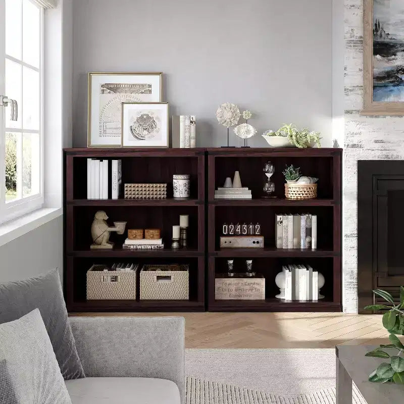 Bibliothèque de ferme à 3 niveaux avec rangement, étagère basse en bois à 3 niveaux pour le bureau, le salon, la chambre
